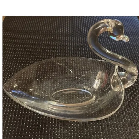 Vintage DUNCAN & MILLER Style Clear Glass Swan Dish 8" x 7" x 6" - Picture 3 of 6